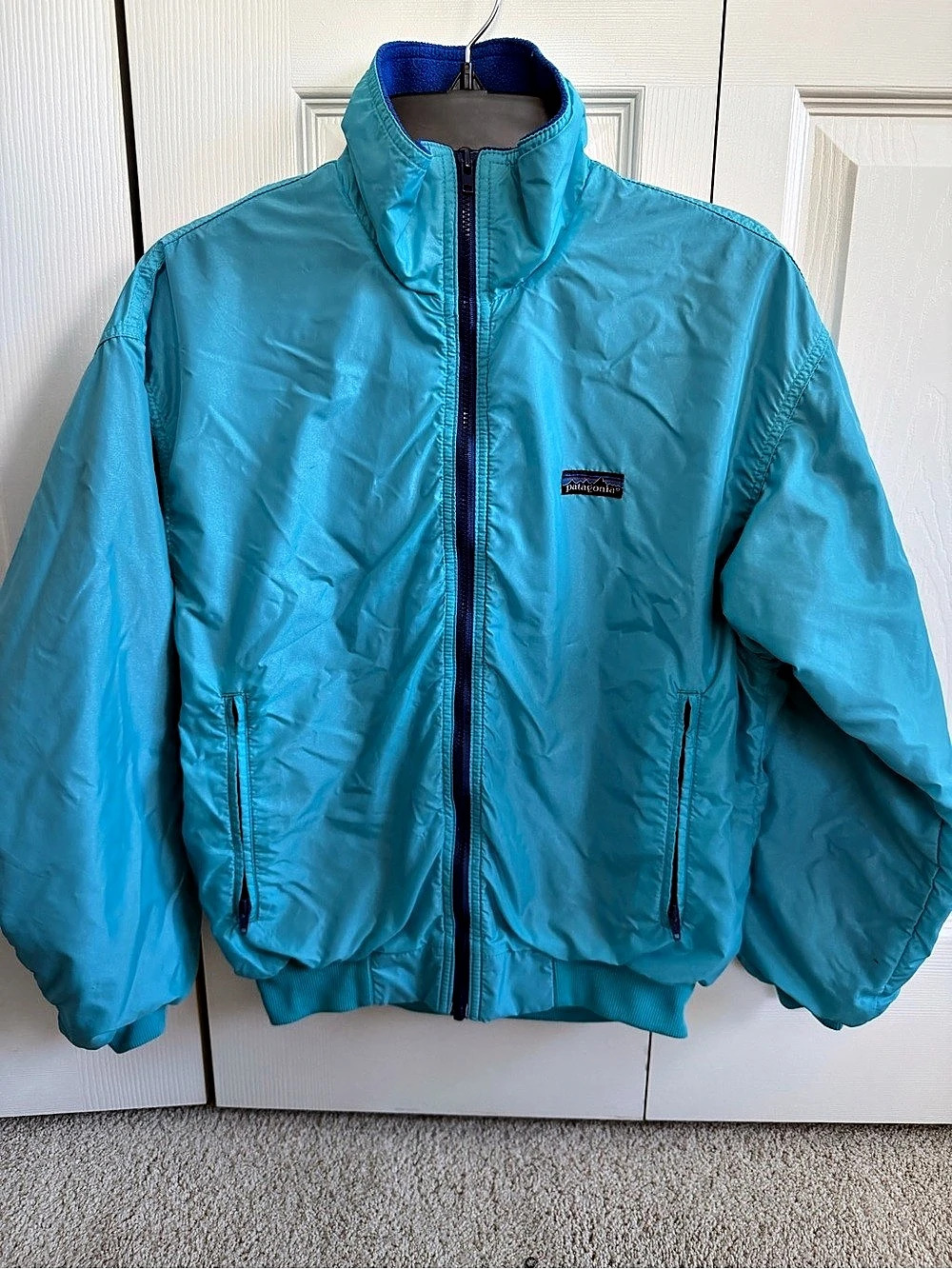 Vintage Patagonia Jacket Womens Size 10 Teal Blue Fleece Lined Bomber Style